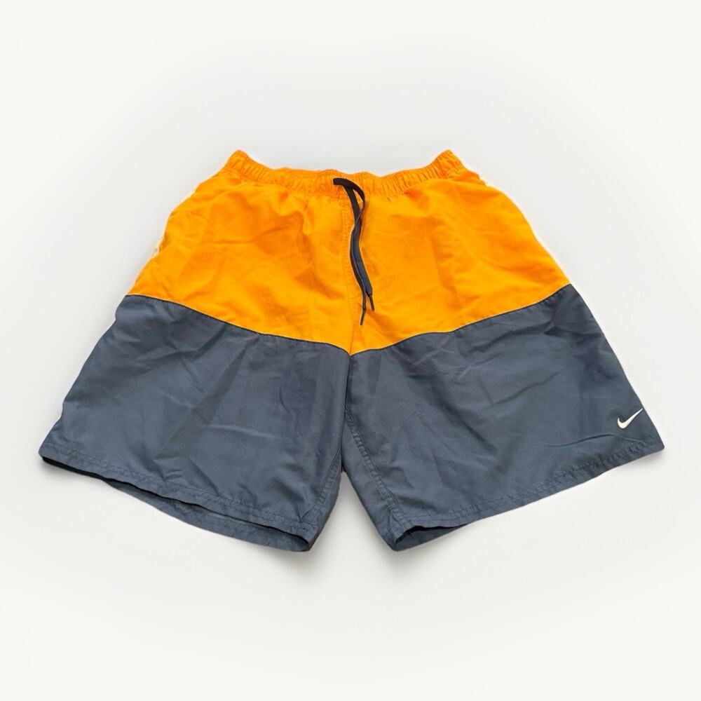 Nike Mens Yellow Blue Swim Bottom Board Shorts Swimsuit Lined Size L NESSA568